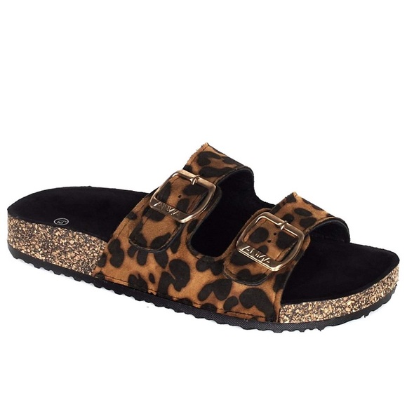 Leopard double strap footbed cork sandals - Picture 3 of 6
